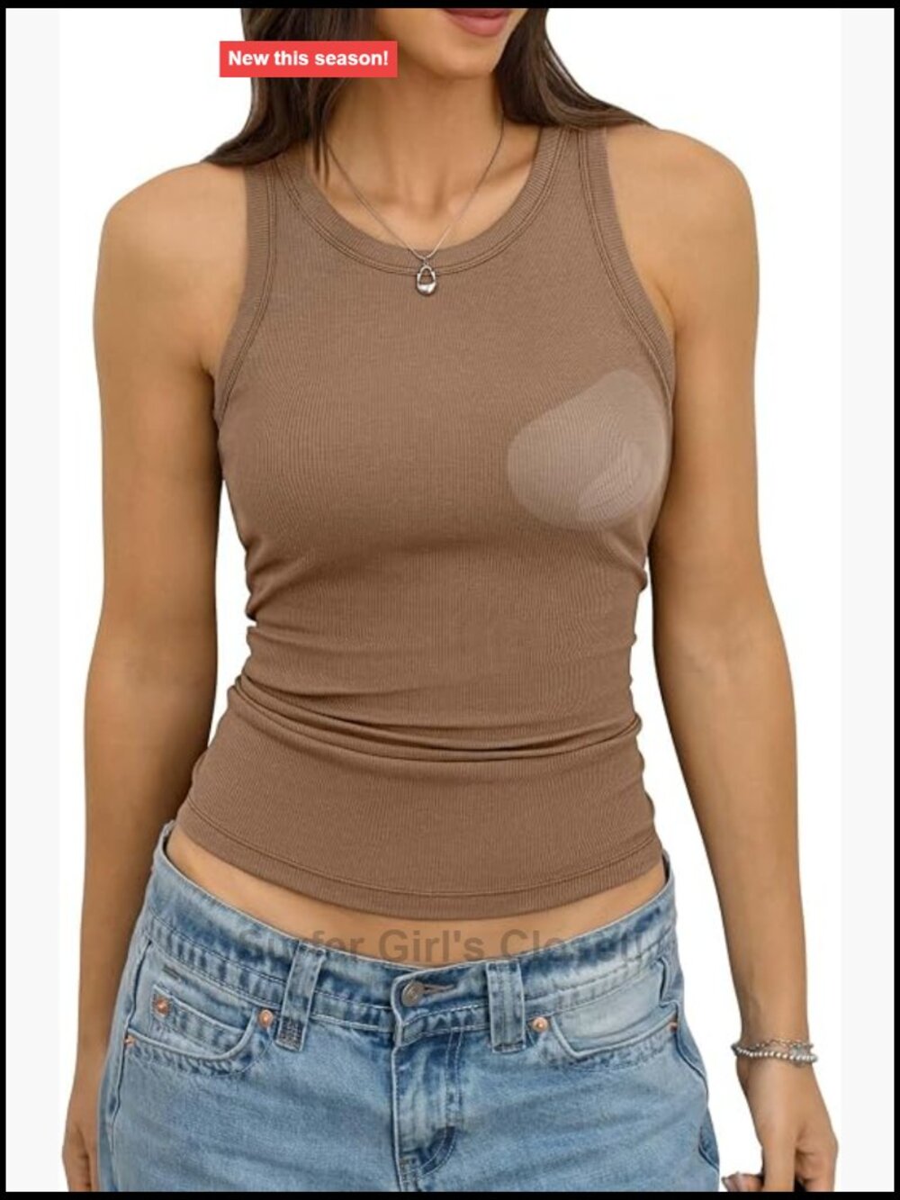 Women's Built in Bra Tank Top Padded Crew Neck Sleeveless Cotton Ribbed